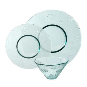 🌟LAST CALL! Made in Spain Recycled Glass 3-Piece Coastal Dinnerware Set